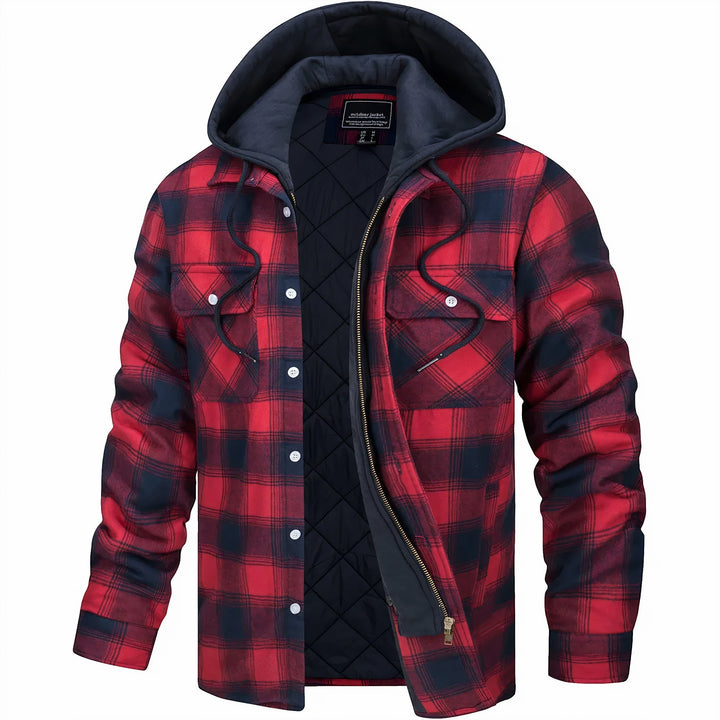 Warm men's plaid winter jacket, stylish Summit outerwear for cold weather, outdoor & casual fashion.