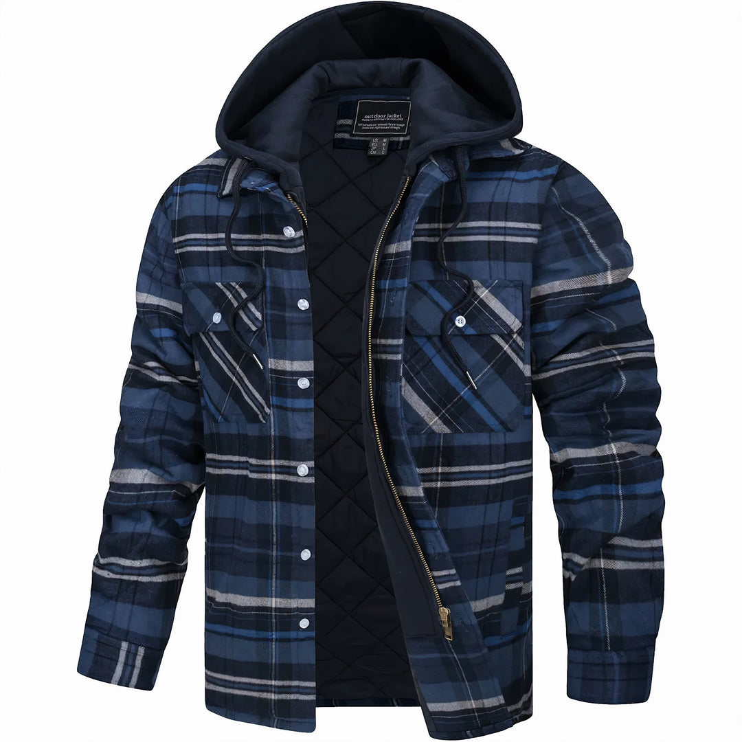 Stylish men's Summit plaid jacket, warm winter outerwear for casual outdoor fashion & cold weather.