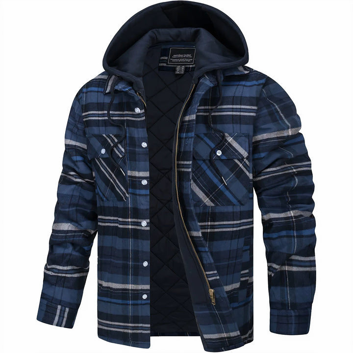 Stylish men's Summit plaid jacket, warm winter outerwear for casual outdoor fashion & cold weather.