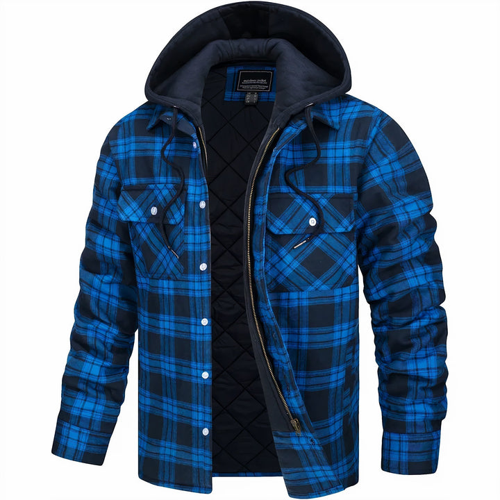 Men's Summit plaid winter jacket, warm outdoor outerwear. Stylish and casual for cold weather fashion.