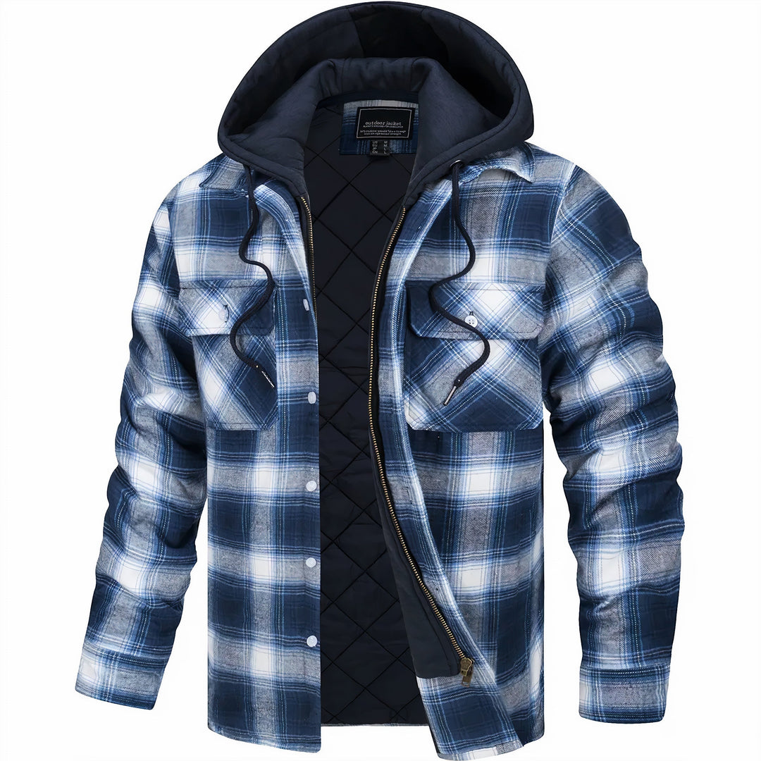 Fashionable men's plaid jacket, warm & stylish Summit winter outerwear, great for casual outdoor style.