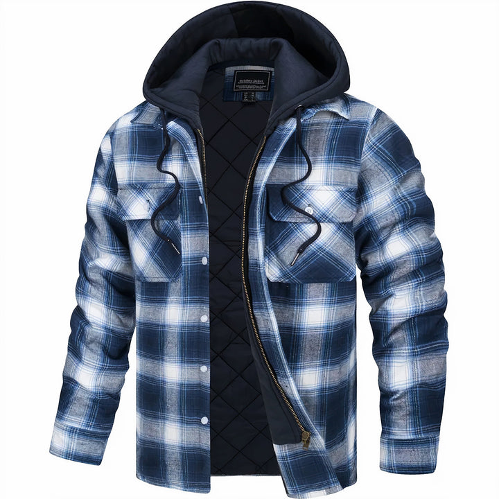 Fashionable men's plaid jacket, warm & stylish Summit winter outerwear, great for casual outdoor style.