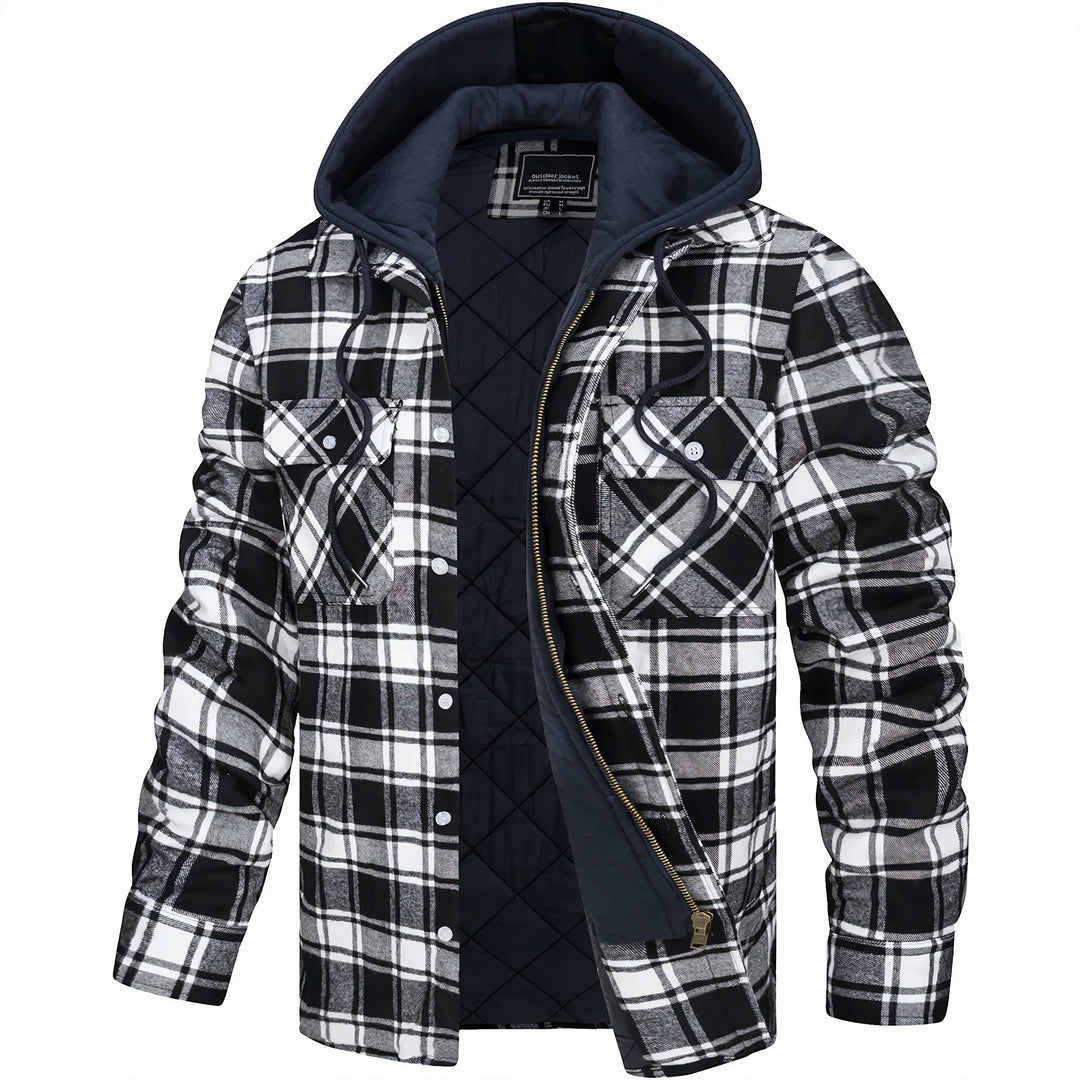 Warm men's Summit plaid coat. Stylish winter outerwear, perfect for casual outdoor fashion & cold days.