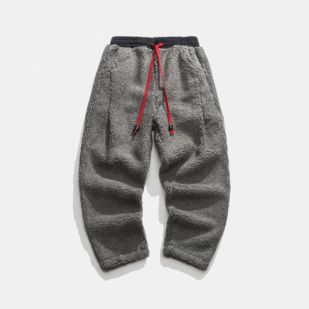 Versatile men's sherpa joggers, great for casual wear, lounging, or chilly winter days.