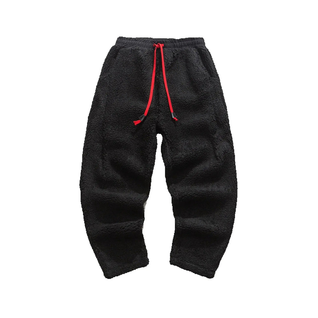 Full view of comfortable men's relaxed fit sherpa joggers, great for everyday casual wear.