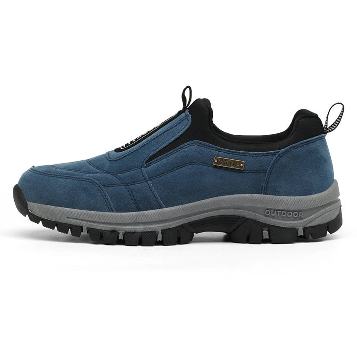 Men's supportive orthopedic hiking shoes for comfort and pain relief on outdoor trails.