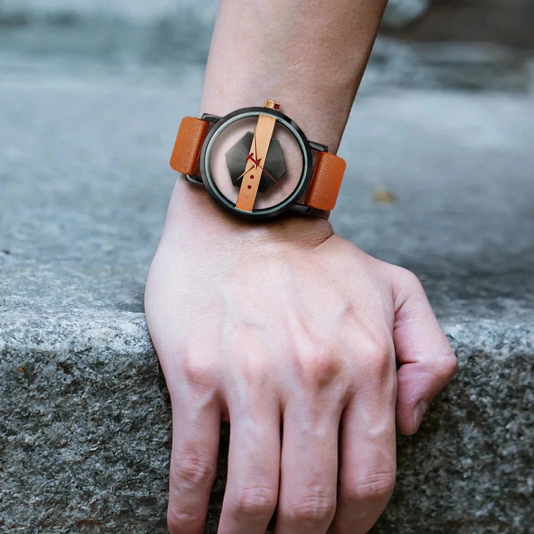 Side profile of the men's hex-core orbital watch, emphasizing its durable silicone strap.