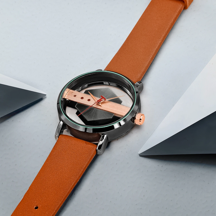 Surreal Orbiting Hex-Core Dial Watch for men, a bold and sophisticated fashion statement piece.