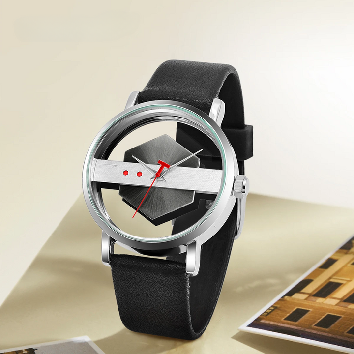 Unique men's orbital hex-core watch, a modern timepiece and fashion accessory for him.
