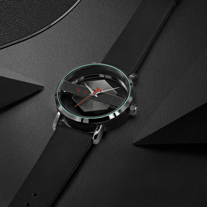 Gift for him: Modern men's unique watch with an orbiting hex-core dial and brushed steel finish.