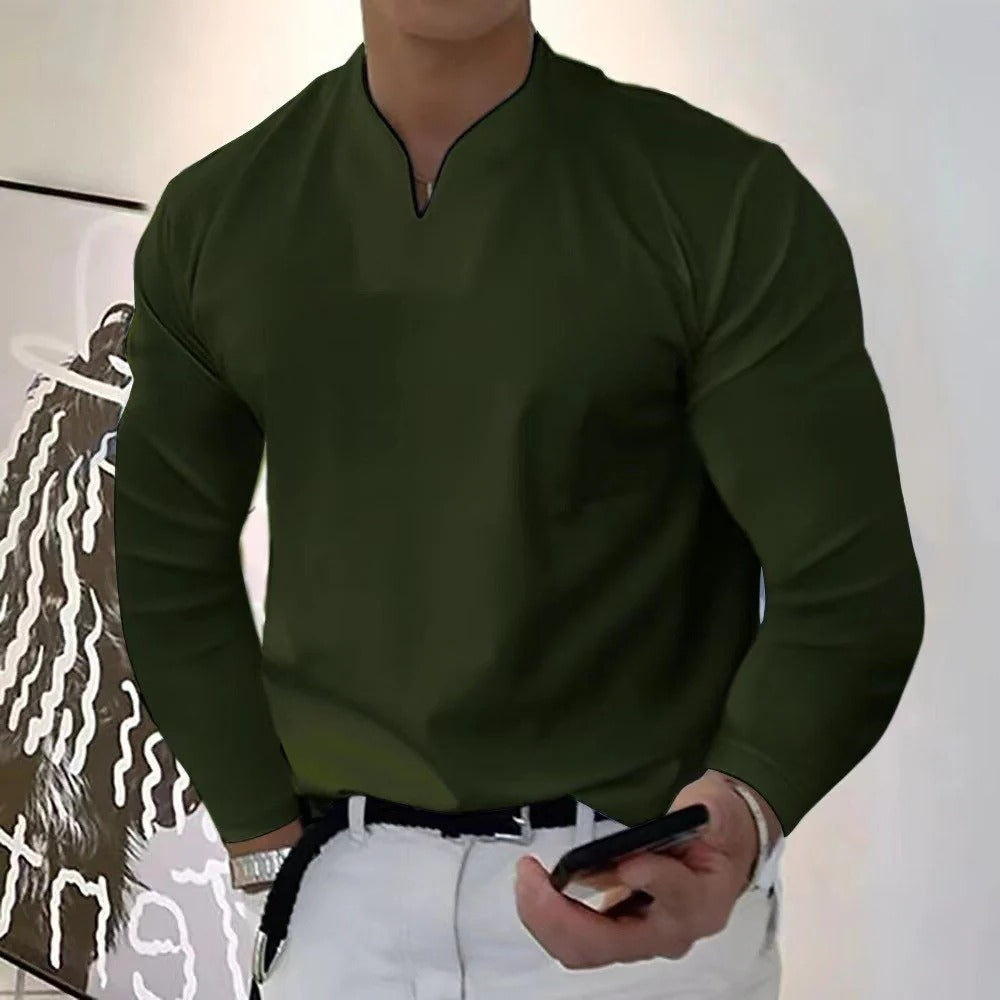 Smart casual men's V-neck shirt, perfect for versatile, stylish all-day wear.