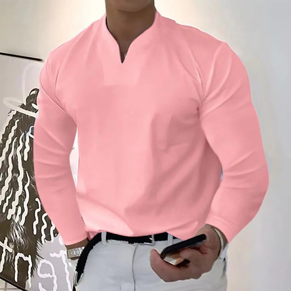 Versatile men's V-neck shirt, easy to layer for smart casual and everyday outfits.