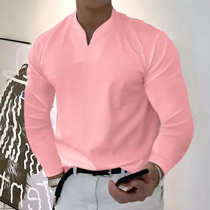 Versatile men's V-neck shirt, easy to layer for smart casual and everyday outfits.