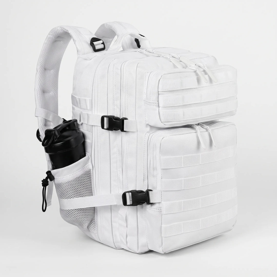 Durable tactical backpack featuring MOLLE webbing for attaching extra pouches, versatile for adventure.