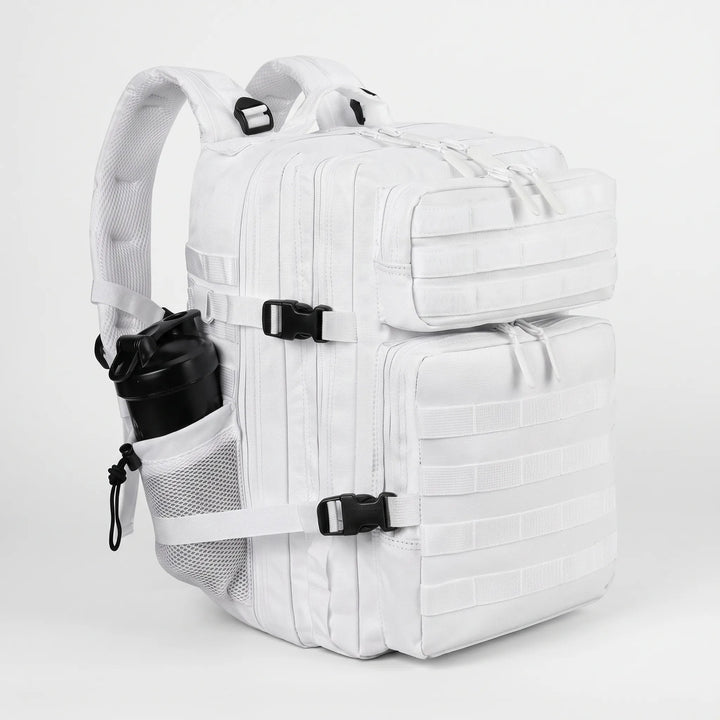 Durable tactical backpack featuring MOLLE webbing for attaching extra pouches, versatile for adventure.