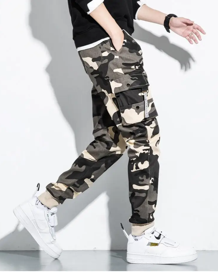 Everyday men's camo joggers, tapered fit, comfortable and stylish for urban adventures.