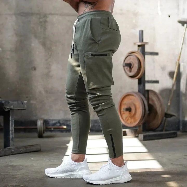 Men's tactical cargo training joggers. Activewear with utility pockets.