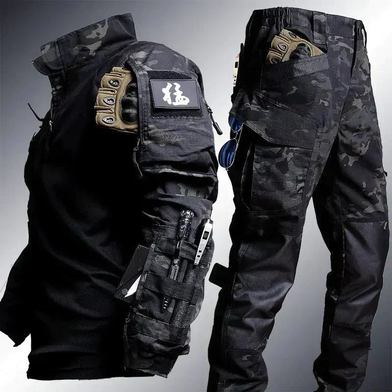 Multi-season men's tactical two-piece set. Breathable & water-repellent for ultimate outdoor comfort & performance.