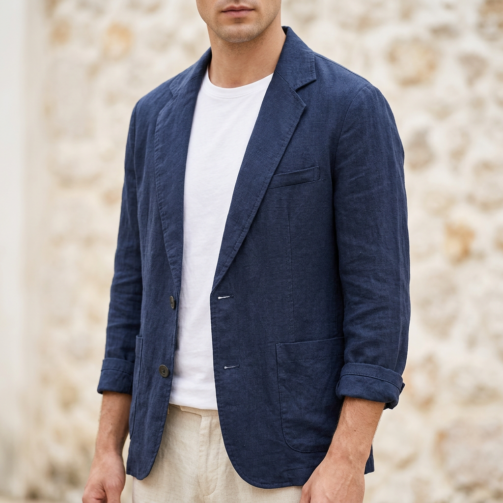Modern men's tailored blazer jacket designed for smart casual looks & professional style. Elegant & versatile.