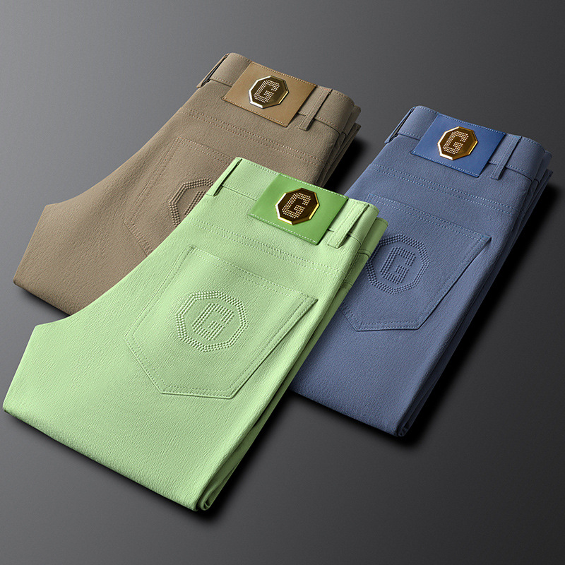 Mint green men's tailored brushed cotton trousers, gentry style, ideal for modern fashion.