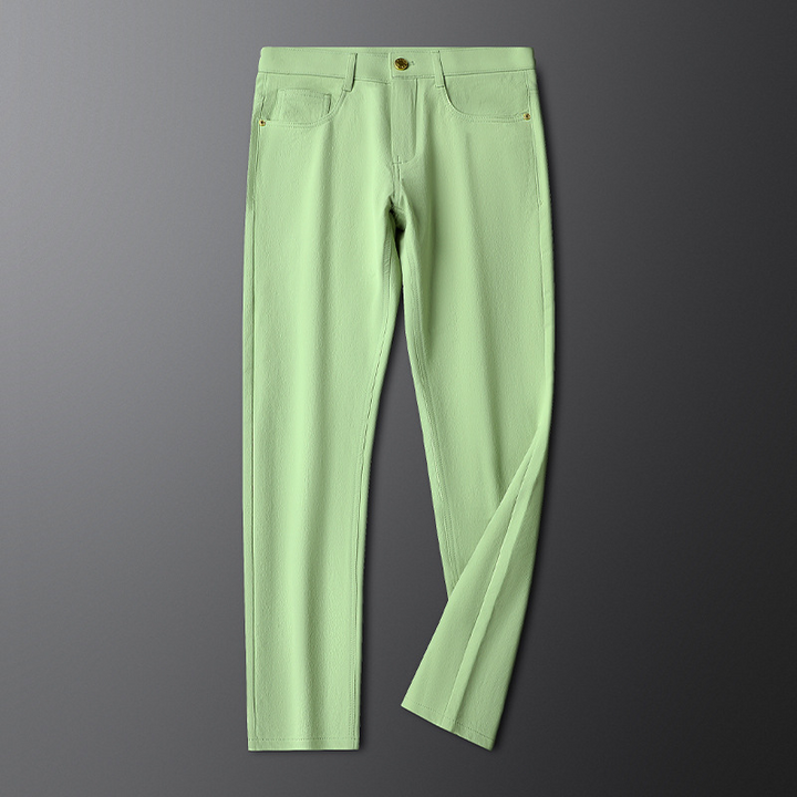 Blue men's tailored dress pants in brushed cotton, sophisticated gentry style for formal wear.
