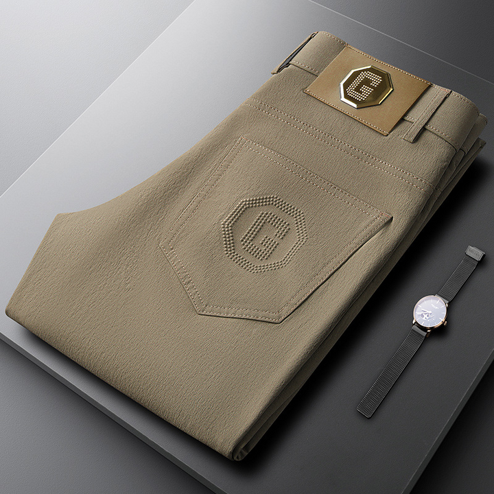 Expertly tailored men's brushed cotton trousers, gentry style dress pants for a sharp, modern look.