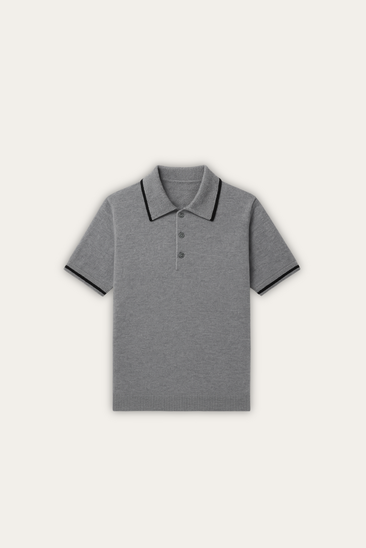 Premium men's tailored polo shirt. Comfortable cashmere-merino blend top. Stylish and versatile classic menswear.