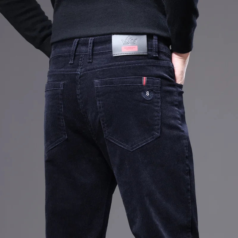 Versatile tailored corduroy pants for men, suitable for a classic dressy or a relaxed smart casual look.