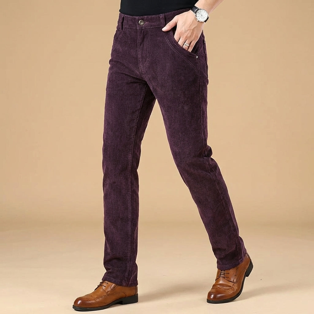 Stylish men's corduroy tailored trousers, perfect for business wear or a smart casual outfit.