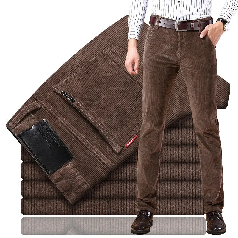 Premium men's corduroy dress pants with a tailored cut, versatile for formal or casual outfits.