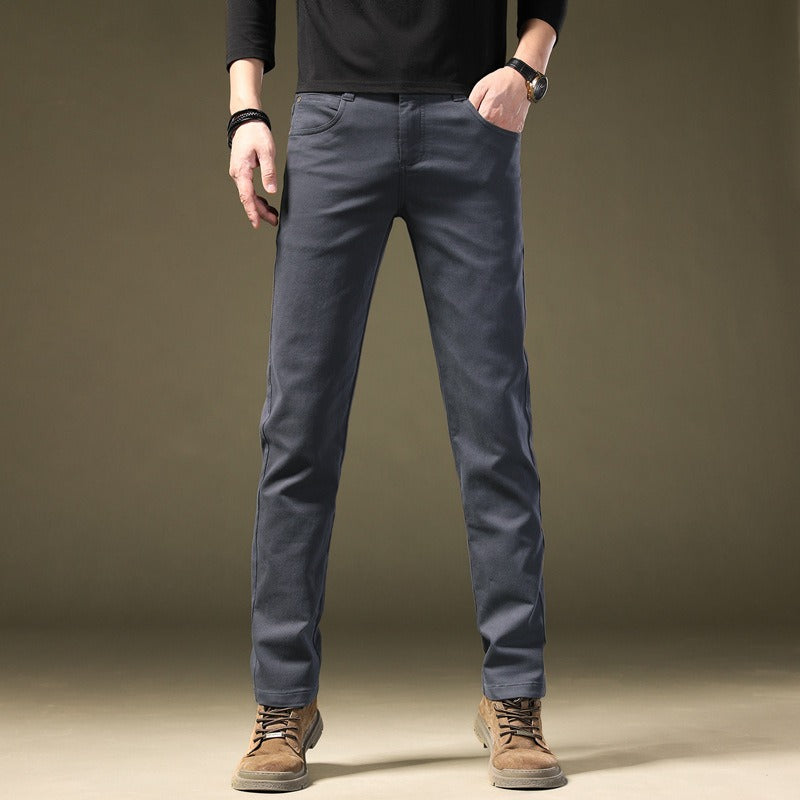 Men's tailored black cotton dress pants, comfortable & stylish for modern office or smart casual.