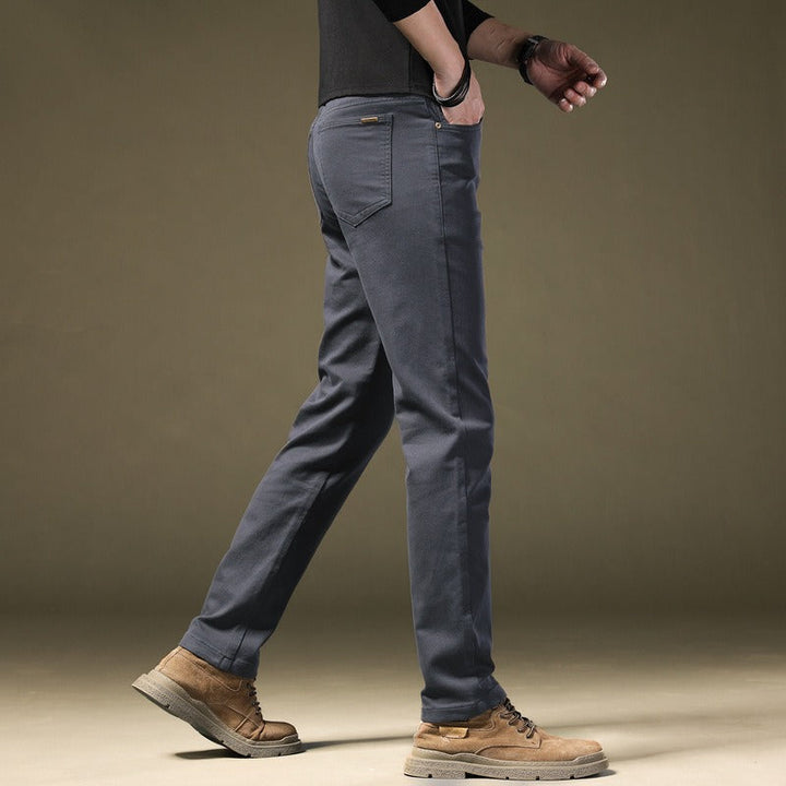 Comfortable khaki men's tailored cotton casual trousers, perfect for modern everyday wear.