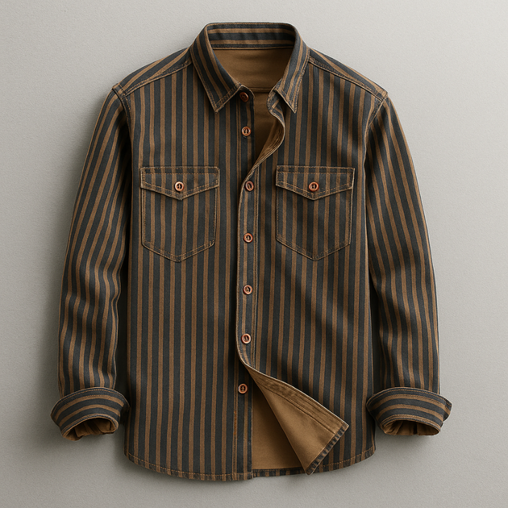 Close-up of a men's tailored fit button-up shirt, highlighting the quality fabric and versatile design for everyday.