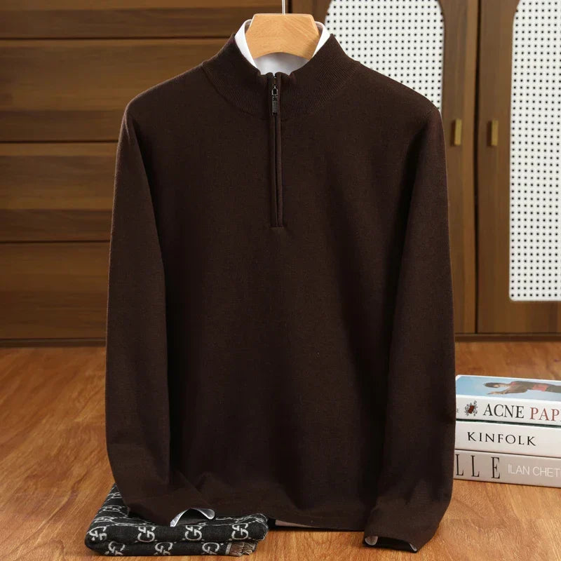 Classic men's half-zip mock neck pullover, a smart casual staple with a tailored fit for modern men's fashion.
