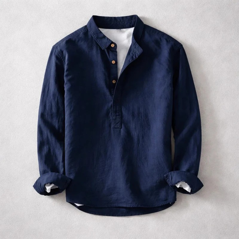 Men's tailored fit long sleeve Henley shirt, perfect for casual everyday comfort and style.