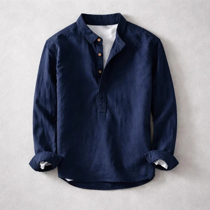 Men's tailored fit long sleeve Henley shirt, perfect for casual everyday comfort and style.