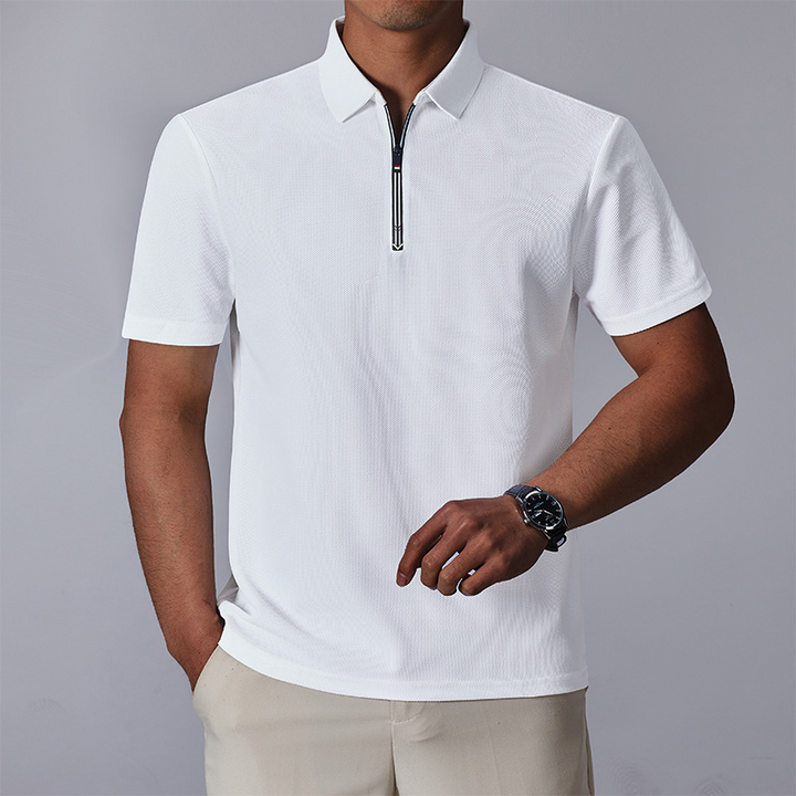 Stylish men's quarter-zip golf polo shirt with a tailored fit, ideal for the course or smart casual events.