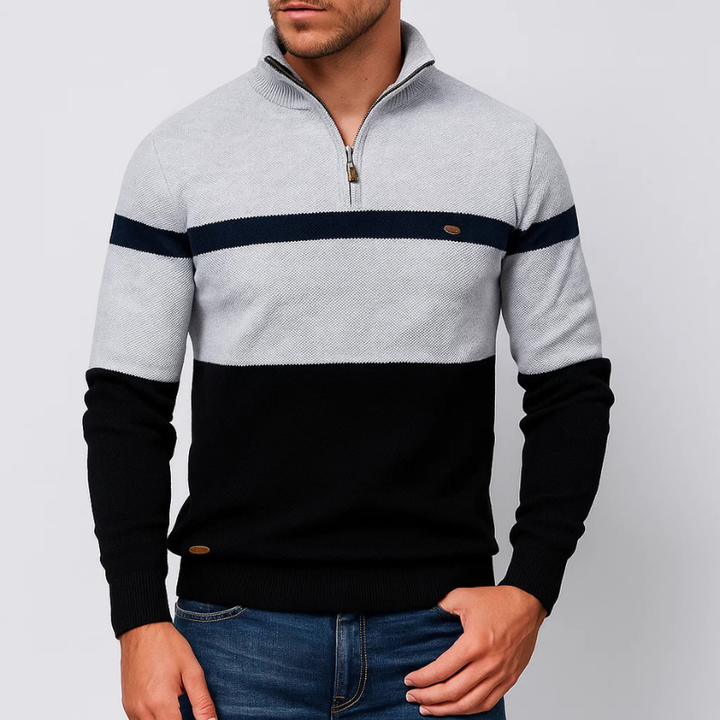 Versatile men's smart quarter-zip pullover sweater, excellent for layering, business casual, or everyday fashion.