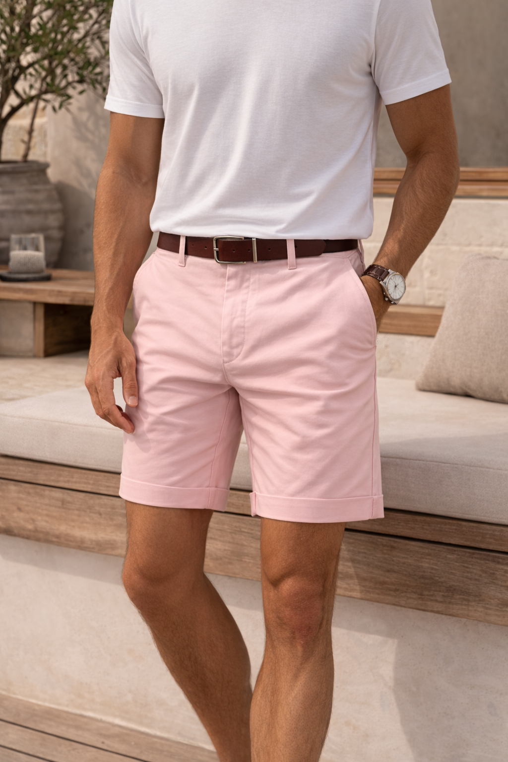 Men's tailored fit summer shorts in smart-casual style. Perfect for warm weather, city breaks, and men's fashion.