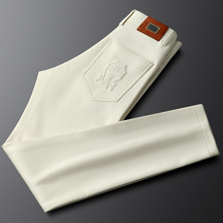 Men's tailored herringbone dress trousers for business or formal events.