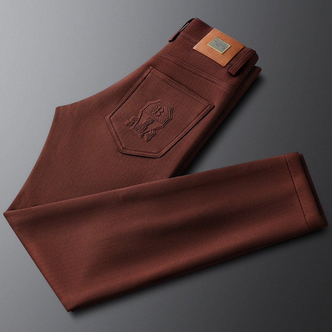 Smart casual men's dress pants, tailored herringbone pattern for modern style.
