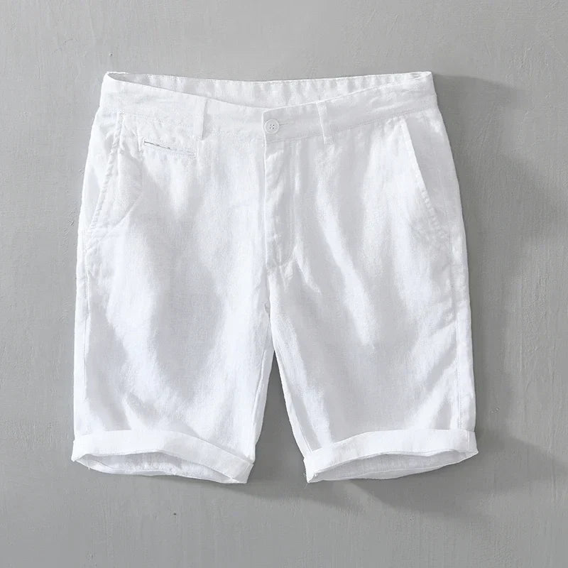 Men's tailored linen shorts. Breathable & lightweight summer style.