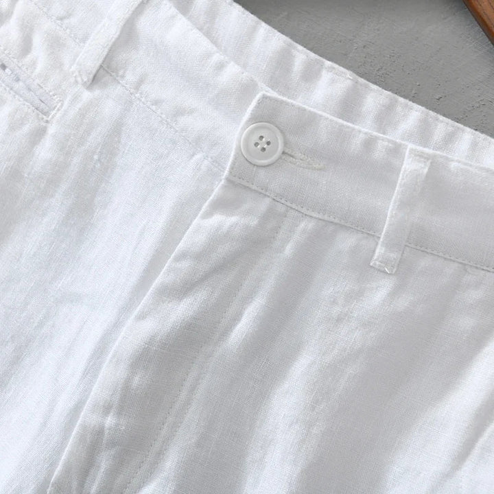 Stylish men's tailored linen shorts, lightweight and perfect for summer fashion.