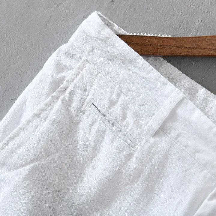 Breathable men's linen shorts for warm weather, ideal for casual summer wear.