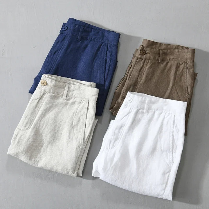 Smart casual men's tailored linen shorts, great for summer fashion & comfort.
