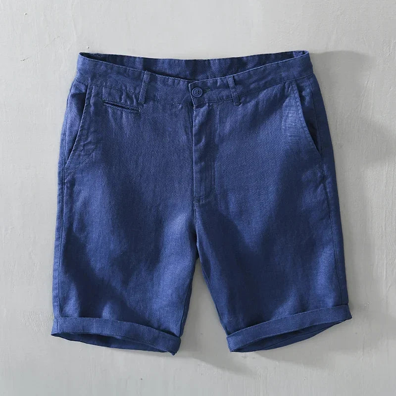 Classic men's linen shorts, breathable & lightweight for versatile summer wear.