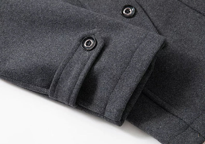 Contemporary men's tailored military jacket. Structured outerwear for smart casual, modern fashion.