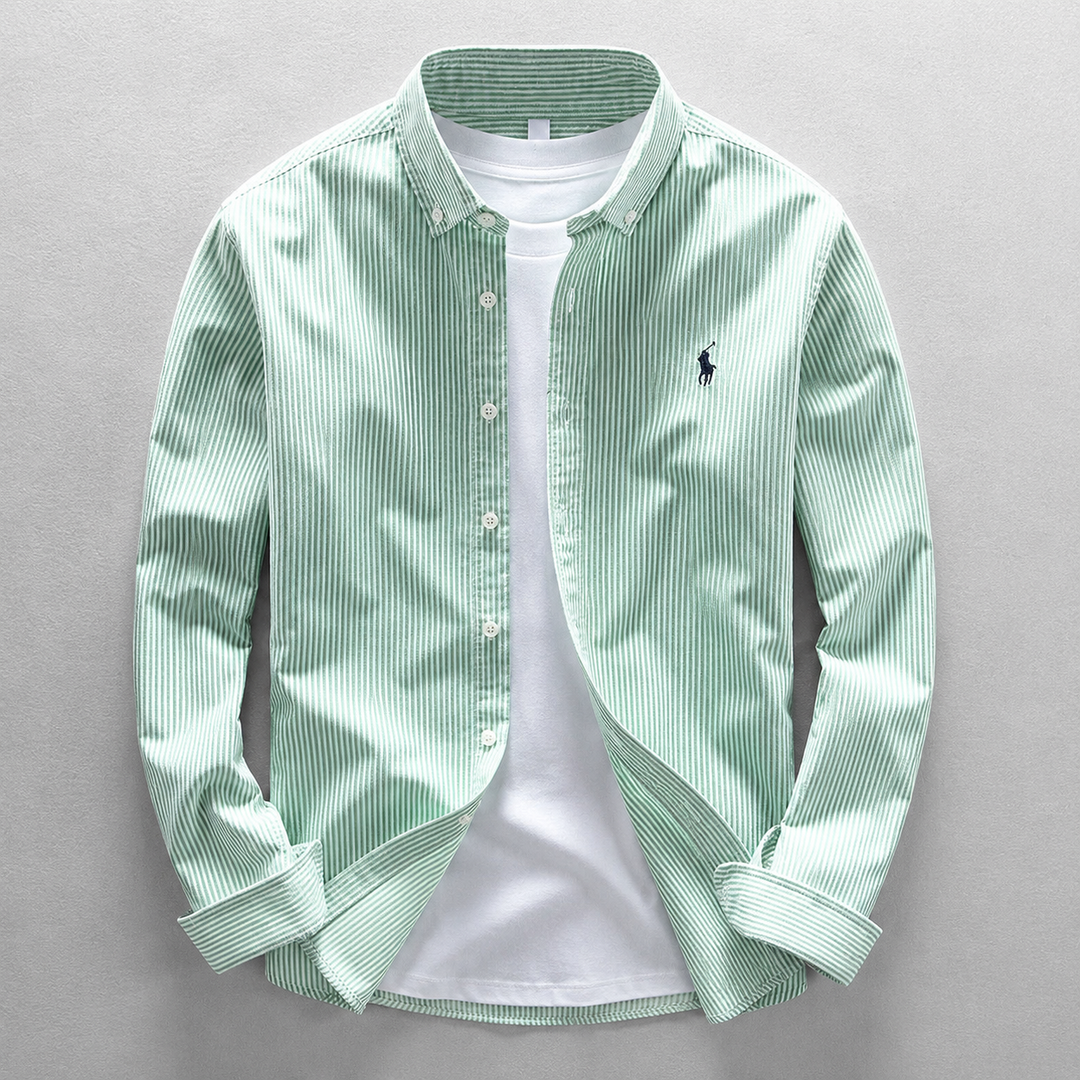 Classic men's long sleeve Oxford shirt with tailored fit. Comfortable button-down for versatile casual wear.