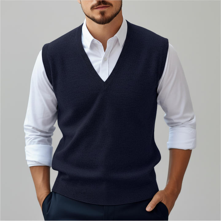 Men's breathable cotton V-neck gilet in a light grey hue, perfect casual layering vest for men.