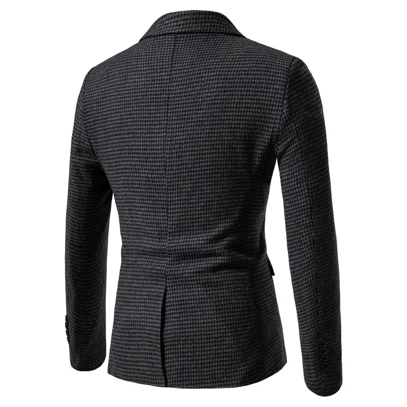 Modern men's houndstooth blazer, tailored slim fit. Perfect for professional, business, or formal wear.